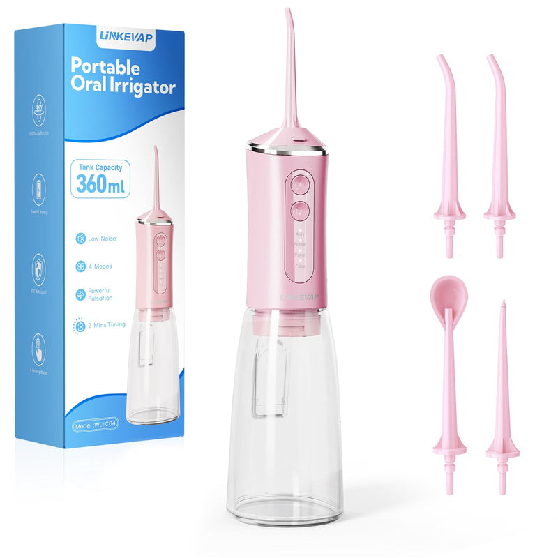 LINKEVAP Water Flosser for Teeth Pick,360ML Rechargeable Travel Oral Irrigator Cleaner,IPX7 Waterproof Daily Dental Care Machine for Home (Pink) Pink