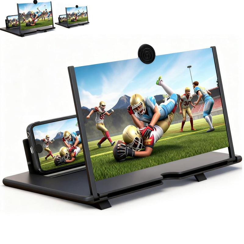 12 Inch Screen Magnifier for Cell Phone,3D HD Foldable Amplifier Phone for Movies, Videos, and Gaming,Foldable Cell Phone Stand with Screen Amplifier,Supports All Smartphones Black (12-inch)
