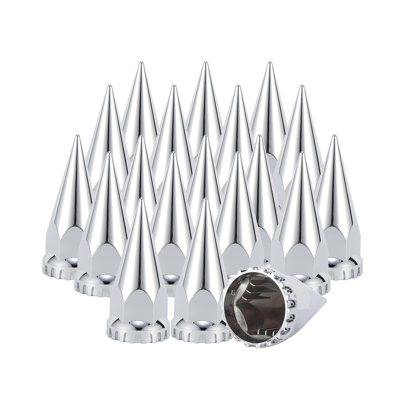 33mm x 4-3/4" Chromed Spike Lug Nuts Covers Push-On, ABS Chrome Plastic Caps Pointed Push-On Lug Nut Cover for Semi Trucks, 20 PCS 4-3/4" Silver-20