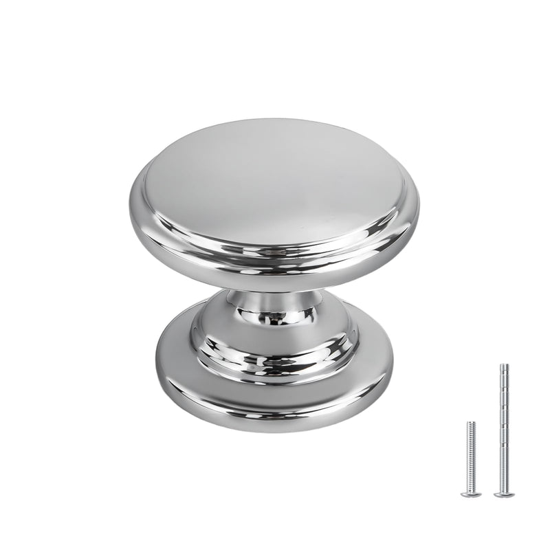 10 Pack Cabinet Knobs 1-3/16 Inch Round Polished Chrome Dresser Drawer Knobs Zinc Alloy Hardware with Wide Base for Kitchen Bedroom Bathroom 10 Pack