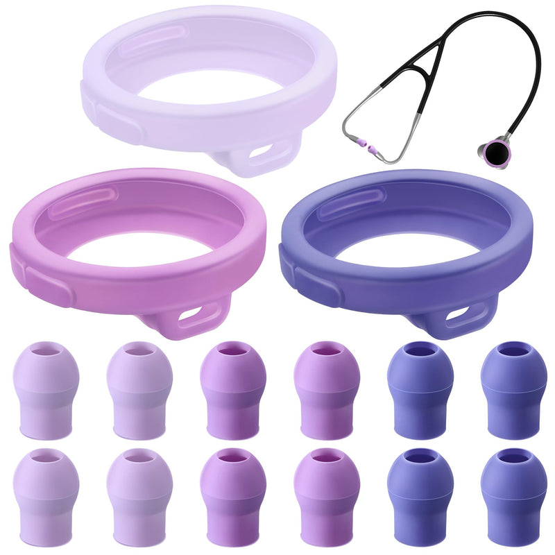 3 Silicone Protective Cover & 12 Ear Tips Replacement Accessories Compatible with EKO Core 500 Digital Stethoscope, Echo Stethoscope Accessories, Dustproof Protection Design(Purple) Purple