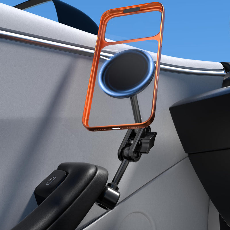 Magnetic Door Phone Mount for Tesla Model 3/Y 2021-2026, MagSafe Compatible Aluminum Alloy Phone Holder, 4D Adjustable, Strong Magnets, Factory Hole Install, No Drill, Includes Metal Ring