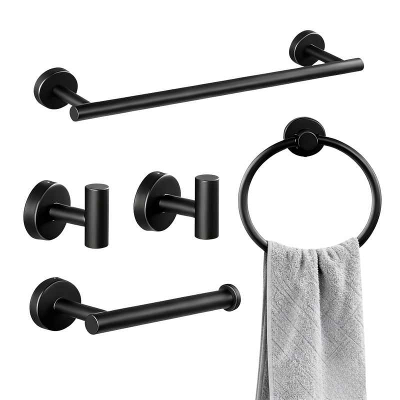 Bathroom Towel Holder Set, 16inch Wall Mounted Black Towel Bar Set for Bathroom,Black Bathroom Hardware, 5 Pieces Towel Rack Set for Bathroom