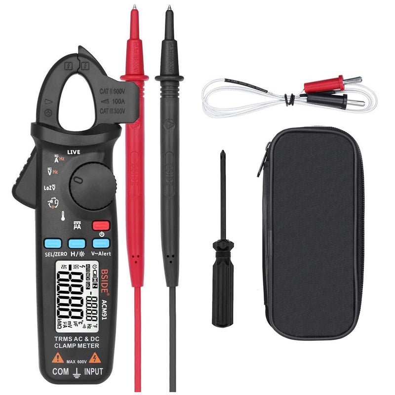 Accuracy Clamp Multimeters with Storage Bag NCV Led Light for AC/DC Current Home (ACM91 Black) ACM91 black