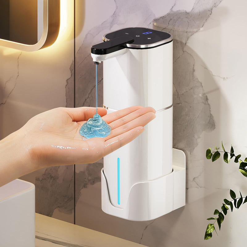 CATIRE Upgraded Larger Capacity Automatic Dish Soap Dispenser Touchless, 17.6oz Liquid Hand Soap Dispenser for Bathroom Kitchen, Rechargeable 2000mAh, 8 Adjustable Levels, Wall Mount & Countertop White