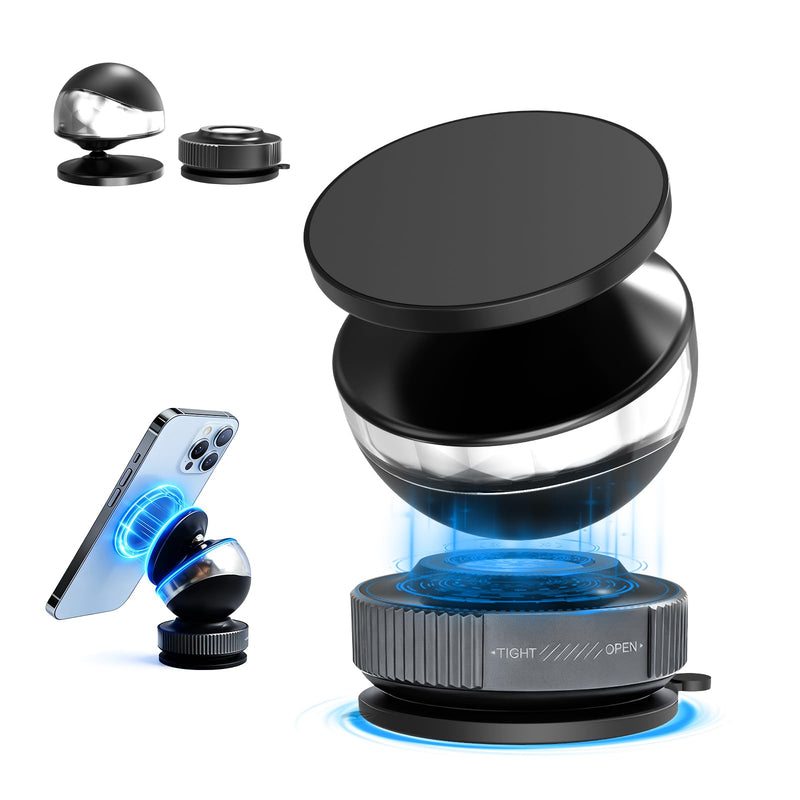 Magnetic Phone Holder, Vacuum Spherical Phone Mount for Car (Silver) | 360° Adjustable, Compatible for iPhone 17 Pro Max 16 15 14 13 12 Air Plus and Android
