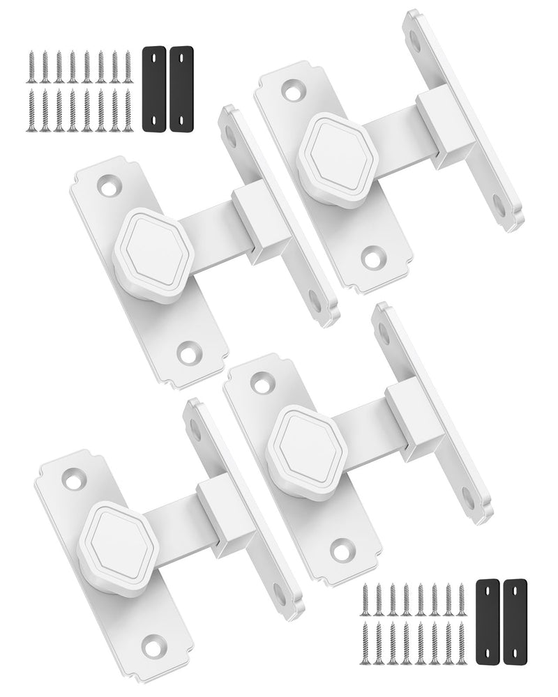 90 Degree Barn Door Lock, Sturdy Aluminum Alloy Sliding Door Lock, Home Security Gate Latch Fit for Barn, Bathroom, Garden, Fence (White-4 Pcs) White-4 Pcs