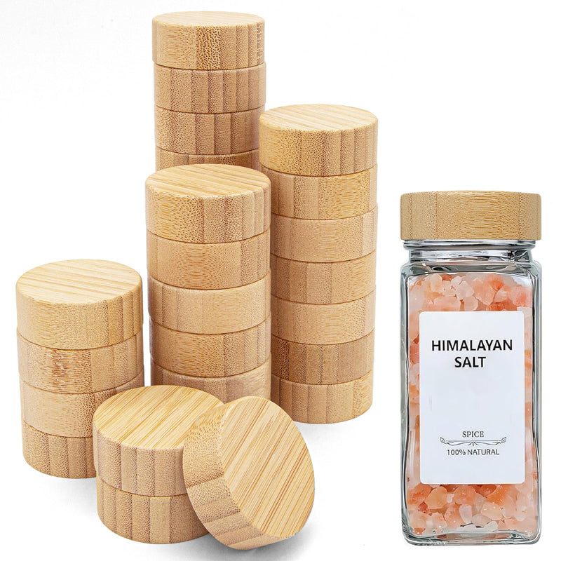 48 Pcs Spice Jars Bamboo Lids Replacement,Fits 4 Oz and 8 Oz Glass Spice Jar,For Square and Round Plastics Spice Jars,Jar Not Included (48) 48