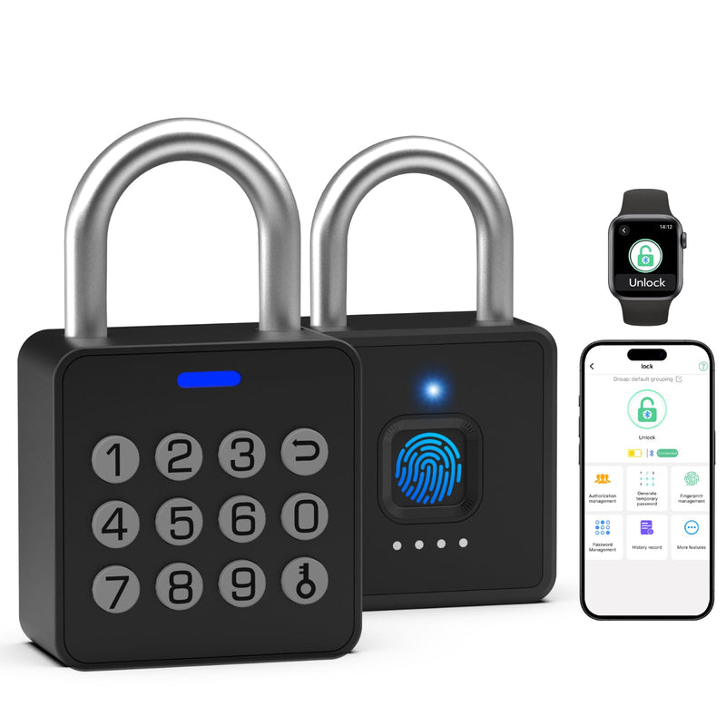 Smart Locker Lock with Code, Fingerprint Keyless Biometric Padlock, Weatherproof Biometric Combo Lock with Bluetooth APP, Smart Combination Pad Lock Storage Unit Outdoor Fence Gate Shed