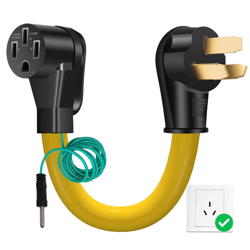 NEMA 10-50P to 14-50R EV Charger Adapter Cord with Ground Wire | 50Amp 3Prong 6AWG 125/250V, Old Oven dryer Adapter Cord for Tesla and Other EV Level 2 Charging 12 inch