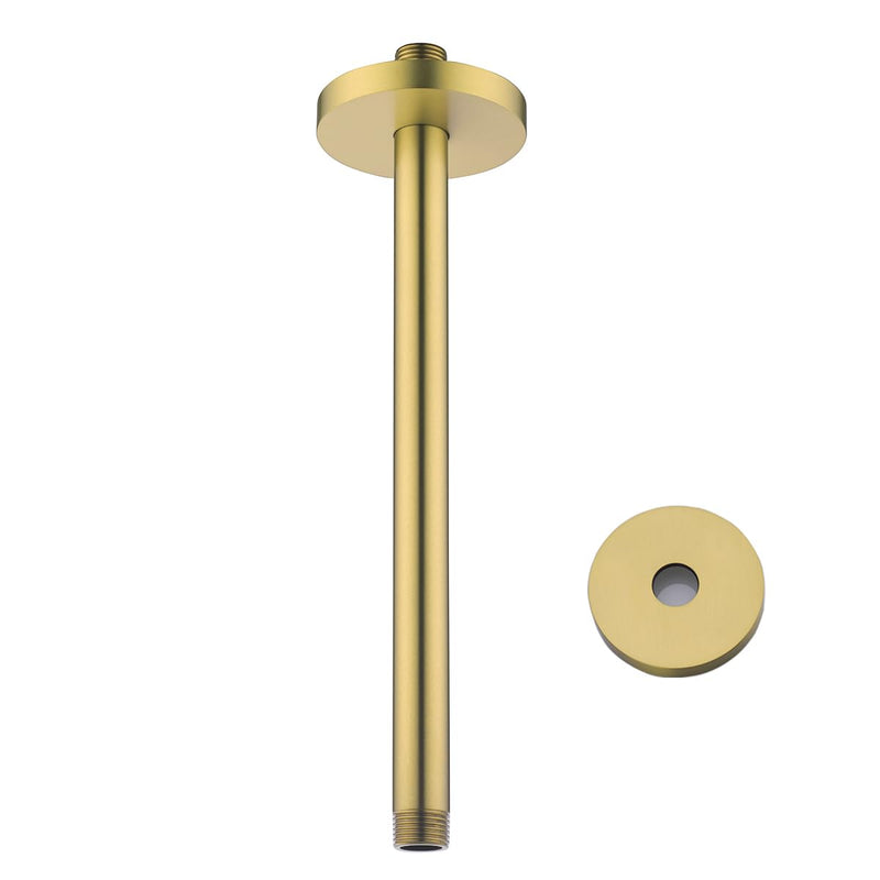 Shower Arm with Flange, 12 Inch Ceiling Mounted Fixed Shower Pipe, Bathroom Straight Rain Shower Replacement Arm, Universal Connection 1/2,Champagne Bronze Finish,SE-RD91038-12CB Round Flange-12″Champagne Bronze