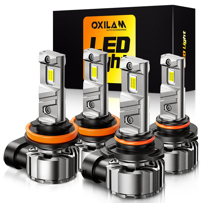  [AUSTRALIA] - OXILAM 9005 H11 LED Light Bulb - 900% Brighter 6500K Cool White, Anti-Flicker, 60000Hrs Lifespan, H8/H9/H16 HB3 LED Light Compatible with Cars Trucks SUVs, Pack of 4 6500K white H11/H9/H8+9005/HB3
