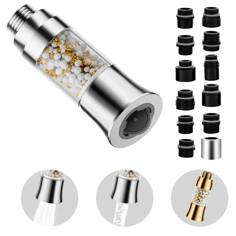 Metal Kitchen Faucet Head Replacement with Filter - Pull Down Spray Head Water Filter for Sink - 2 Modes Sink Sprayer Replacement with 12 Nozzle Adapters - Anti-clogging Design Aerators-32