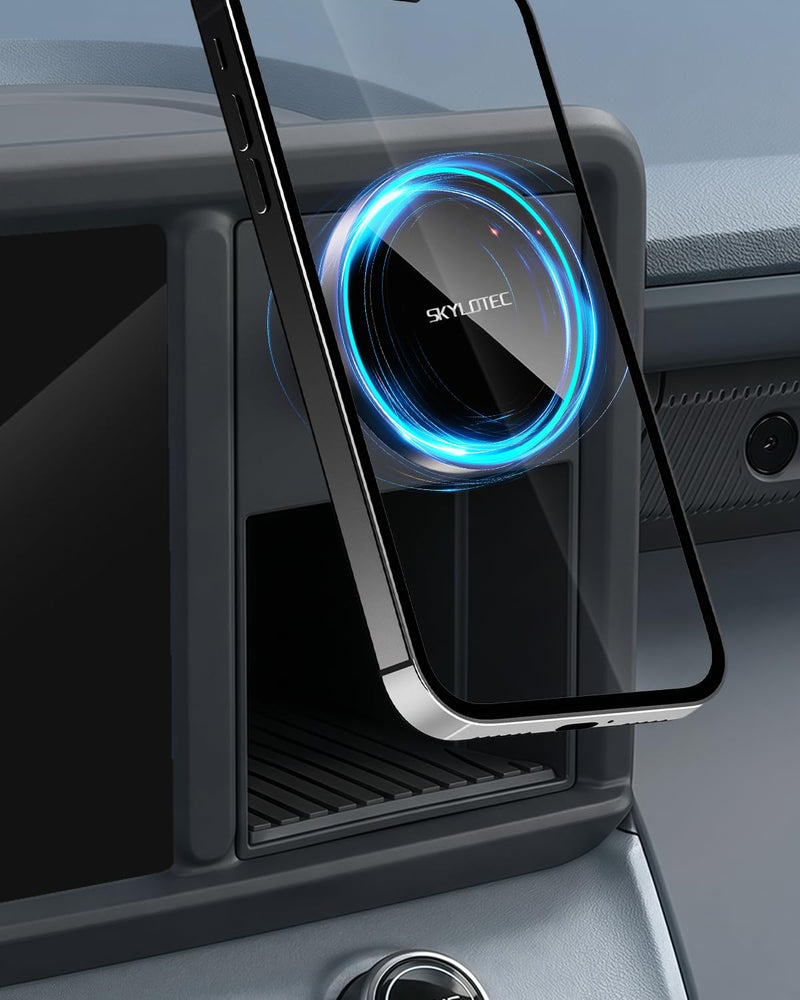 SKYLOTEC Magnetic Charger Phone Mount for Ford Maverick 2022-2024 | Maverick Accessories Cubby Insert Cell Phone Holder Storage Box for MagSafe, Strong Magnets 15W Wireless Charger for iPhone Magnetic Wireless Charger