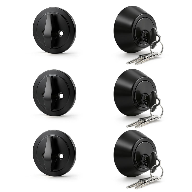 3 Pack Single Cylinder Deadbolts Flat Black, Keyed One Side Deadbolt Lock, Matte Black Interior & Exterior Door Hardware (for Entrance Lock and Front Gate) 3