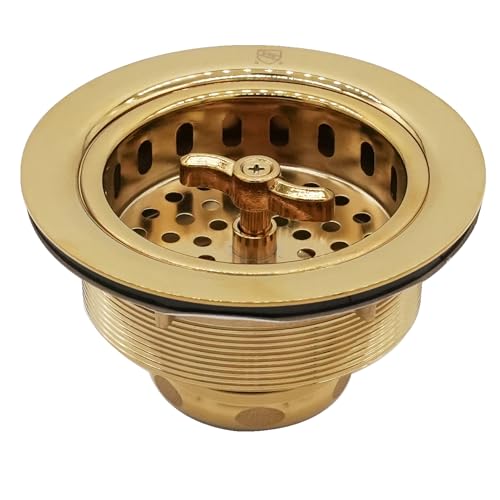 Westbrass A213-01 3-1/2" Wing Nut Twist Style Large Kitchen Sink Basket Strainer, Polished Brass