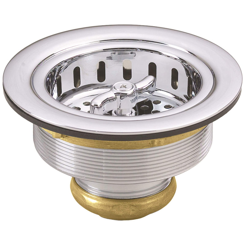 Westbrass A213-26 3-1/2" Wing Nut Twist Style Large Kitchen Sink Basket Strainer, Polished Chrome