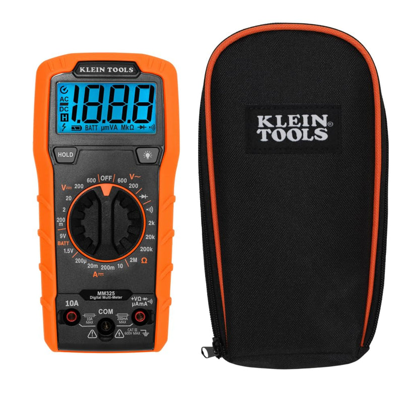 Klein Tools 80196 Digital Multimeter Kit with Case, Manual-Ranging 600V AC/DC Voltage Tester, Tests Batteries, Current, Resistance, Diodes, and Continuity, Protective Carrying Case Manual-Ranging w/Case
