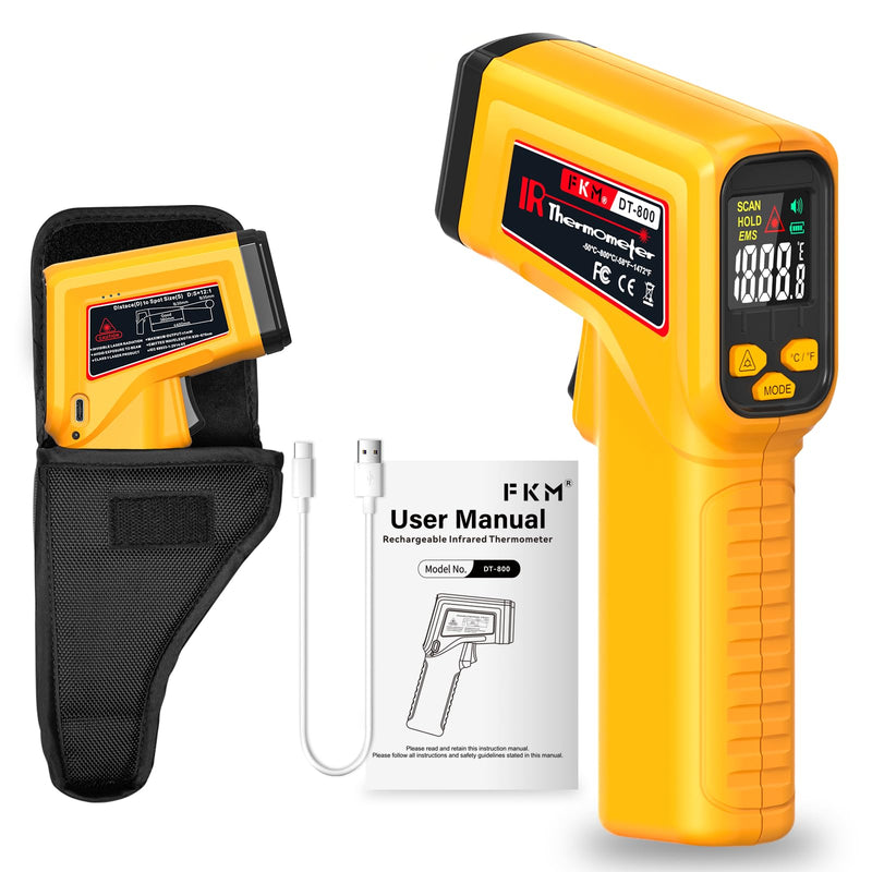 FKM Rechargeable Infrared Thermometer Gun,13-Point Laser Non-Contact Laser Thermometer Gun,High Precision,-58°F~1472°F,Digital IR Temperature Gun for Cooking,Griddle,Oven,HVAC,Automotive,Industrial -58°F~1472°F (-50°C~800°C)