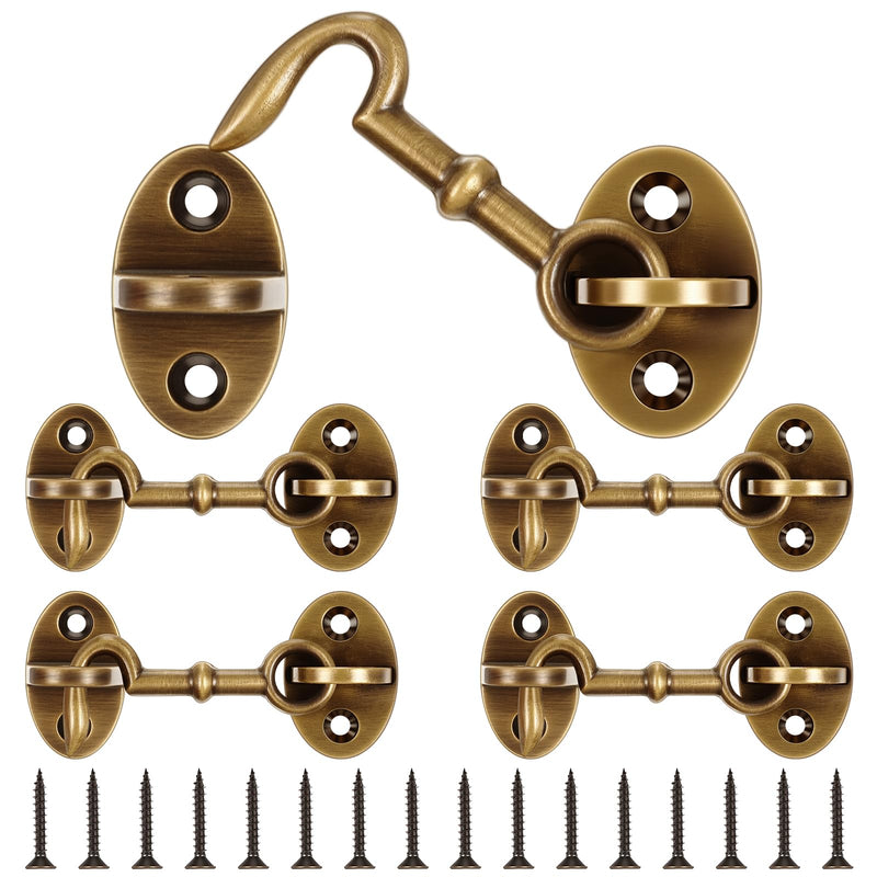 4 Pieces 2.75 Inch Brass Hook and Eye Latch Gate Door Latch Cabin Hook Lock Door Lock Hardware Best for Window, Sliding, Shed, Fence, Gate, Cabinet, Bathroom, Closet (Bronze) Bronze 4