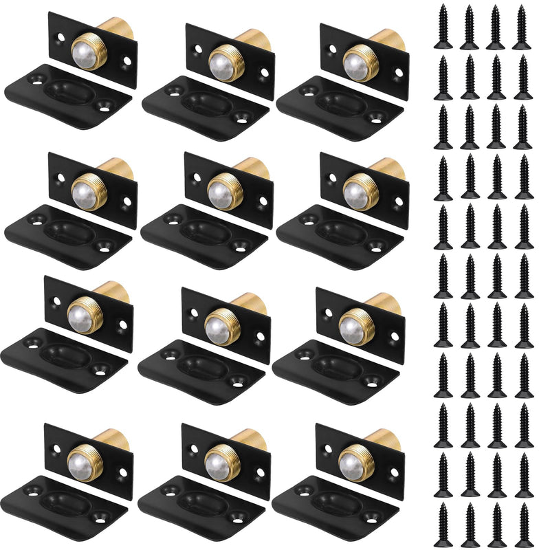 12Pack Door Ball Catch Replacement Bulk, Adjustable Closet Ball Bearing Door Latch, Strong Drive Closing Door Accessories for Interior Doors, Solid Brass Body & Stainless Steel Strike Plate Black 12 Pack