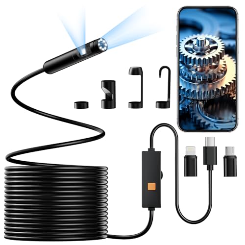 Endoscope Camera with Light, Dual-Lens 1920P HD Borescope Tools with 8+1 Adjustable LED Lights, 16.4FT Semi-Rigid Snake Cord IP67 Waterproof Inspection Camera for iPhone, iPad, iOS and Android Phone Dual Lens