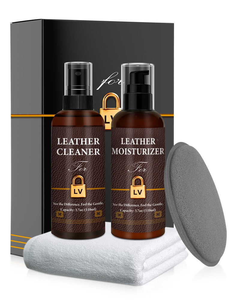 Leather Cleaner & Moisturizer Set for Louis Vuitton, Cleaning and Maintenance Set for LV, Powerful Stain Removal, Gentle Care, Suitable for LV Handbags/Wallets and Other Luxury Brands