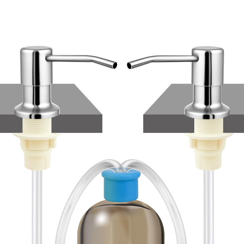 2-Pack Stainless Steel Soap Dispenser for Kitchen Sink, Built-in Kitchen soap Dispenser Kit with 47" Extension Tube, Check Valve,Multiple Sealing Plugs, No More Frequent Refills Brushed Nickel 2