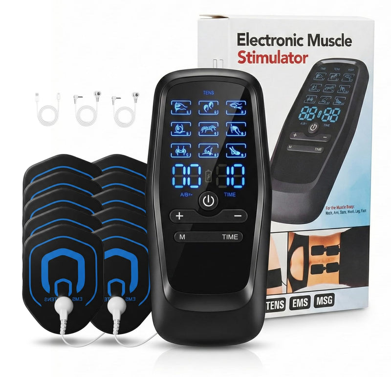 Portable TENS Unit Muscle Stimulator for Pain Relief Therapy, 30 Intensities and 10pcs Electrode Pads, Rechargeable Dual Channel Simulator Machine for Men & Women