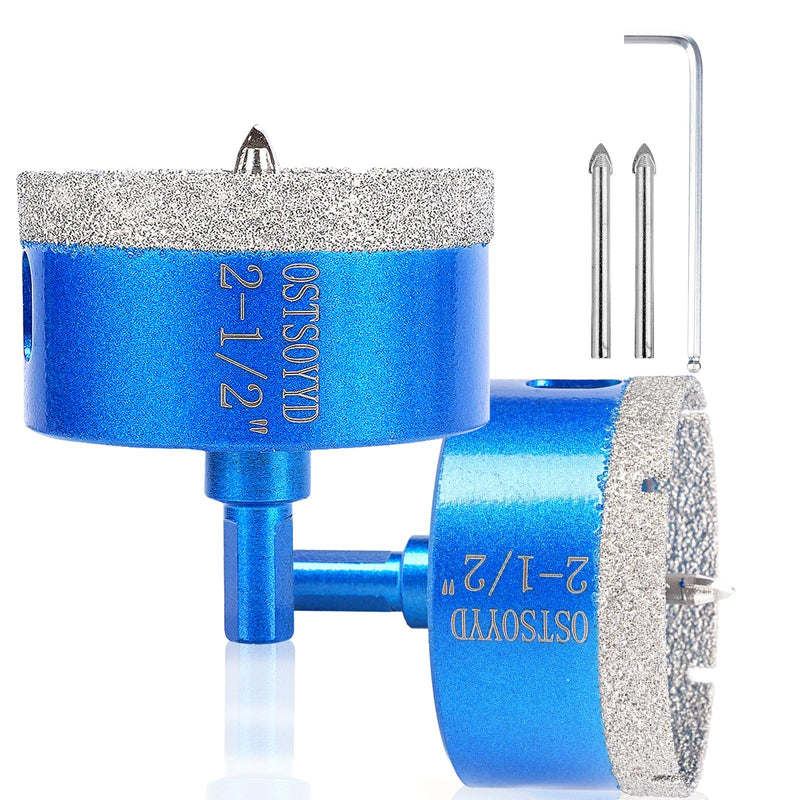 Diamond Tipped Hole Saw Set, 2 Piece 2-1/2" Diamond Hole Saw Bits with Pilot Drill Bit Accurate Drilling for Porcelain, Tile, Ceramic, Granite, Stone,Glass 65mm 2-1/2'' | 65mm