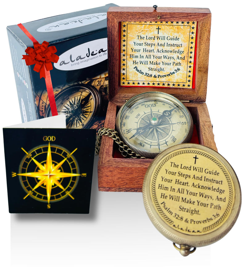 ALADEAN Religious Christian Gift Compass - The Lord Will Guide | Uplifting Baptism Gift - Communion 2025 Graduation 2026 Confirmation Gifts #1 Lord Will Guide You