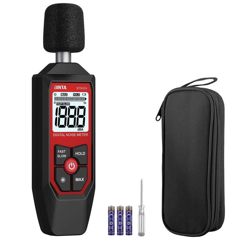 BTNTA Decibel Meter, Digital Sound Level Meter 30-130dB A-Weighted, Portable SPL Tester with Backlit LCD Screen, Noise Decibel Reader MAX Data Hold Audio Power Off for Home Office Factory Neighbors