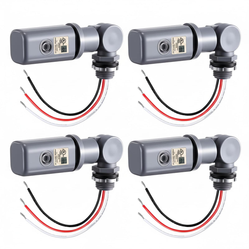 Photocell Sensor for Outdoor Light, 120-277VAC 50/60 Hz Swivel Mount Photocell IP54 Waterproof, Dusk to Dawn Sensor Photoelectric for High Power Loads in Commercial or Industrial (4 Pack) 4