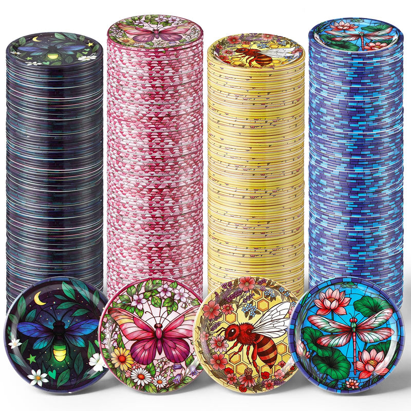 120 Pack Regular Mouth Canning Lids, 4 Style 2.75'' Decorative Mason Jar Lids Rust-Resistant Tinplate Lid for Food Jam Fruits Storage Canning Supplies (Stained Glass Style) 120 Stained Glass Style
