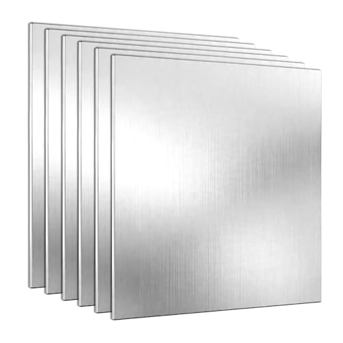 Aluminum Sheet Metal 6 PCS 10 x 10 Inch Thickness Metal Plate Covered with Protective Film, 1/16inch(2mm) Sheet Plate Flat Stock, Finely Polished and Deburred 10 x 10 x 1/16inch 4
