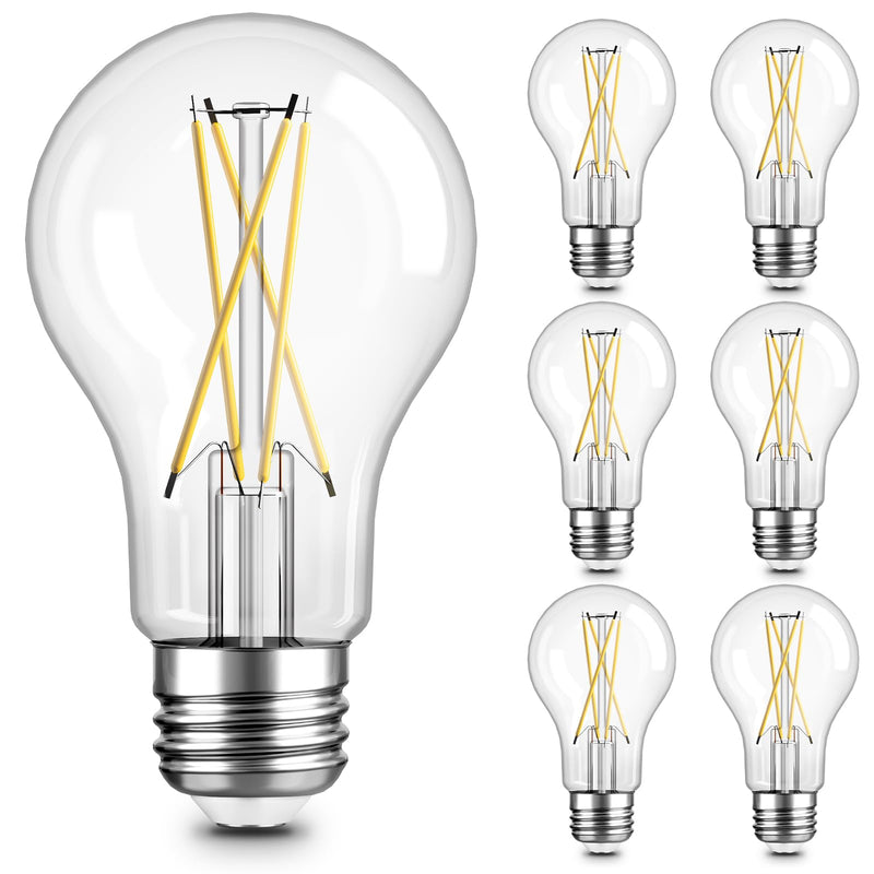 TJOY 6 Pack A19 Vintage LED Edison Bulbs, Dimmable, 60W Equivalent, High Brightness 3000K Soft Warm White, 8W E26 Standard Base, 800 Lumens, CRI80+, Clear Glass Filament Bulb for Home, Farmhouse 6 Pack-8W