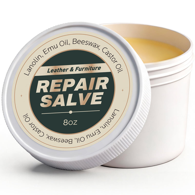 Leather Conditioner & Repair Cream: Leather Cleaner and Conditioner for Car Seats and Interiors - Repair Conditioning Salve for Furniture Couches Shoes Purse Bags (8 Oz) 8 Oz