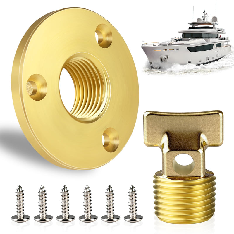 Boltigen Solid Brass Garboard Drain Plug Kit, 1/2" NPT Threaded Thru-Hull Transom Drain Plug, Marine Grade Anti-Corrosion Watertight Boat Hull Drain Plug