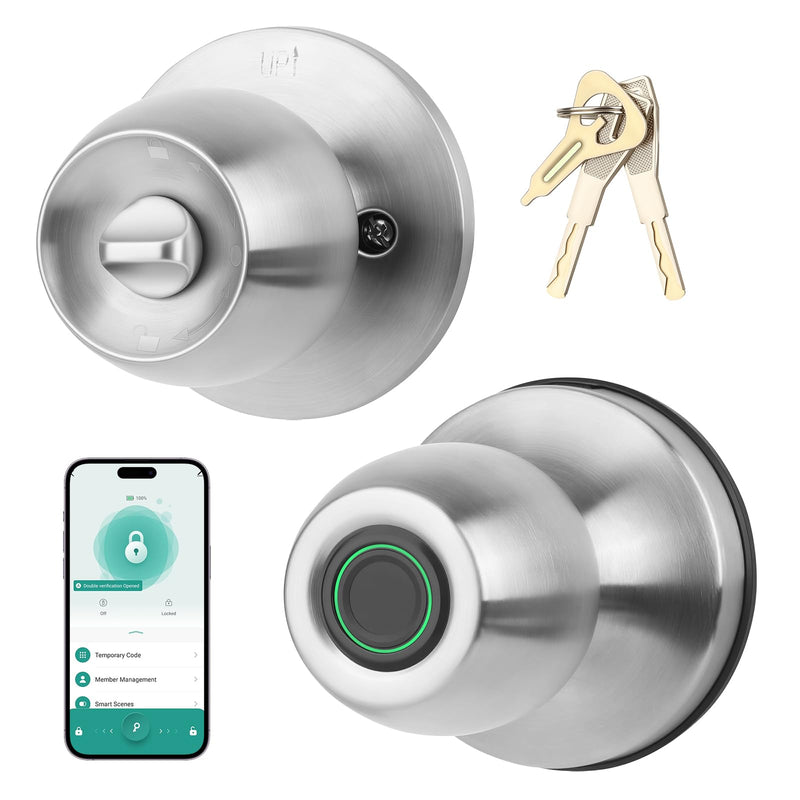 Smart Fingerprint Door Knob, 3-in-1 Keyless Entry with Auto Lock & App, Biometric Digital Lock for Front Door, Home, Office, Bedroom