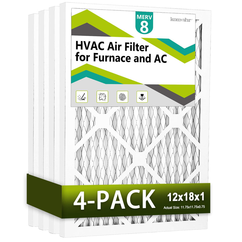 12x18x1 Air Filter MERV 8 (4-Pack), HVAC/Furnace AC Filter Replacement, Dust Defense–Comparable with MPR 600 & FPR 5 (Actual 11.75x17.75x0.75) 12x18x1 4-PACK