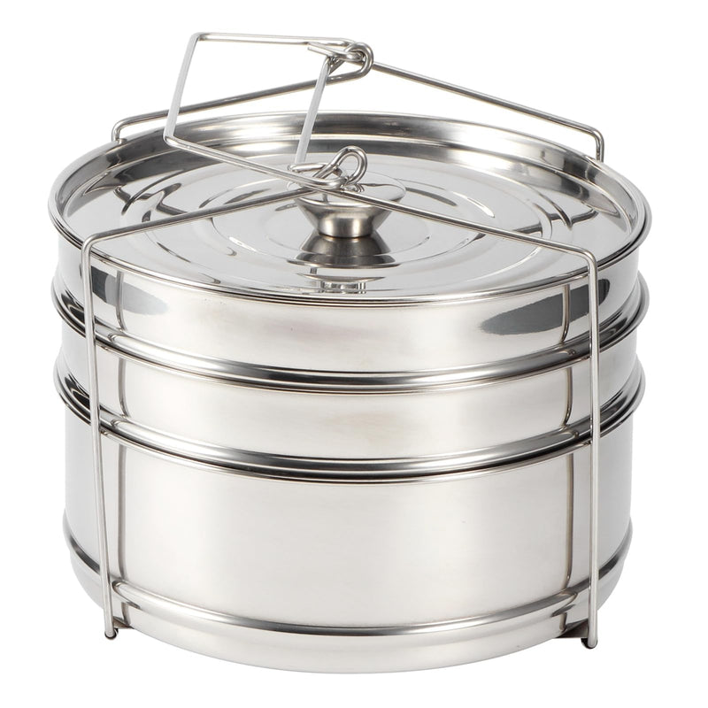 Stackable Stainless Steel Pot Inserts, 6QT 2-Tier Steamer Inserts Set with Handles for Instant Pot & Pressure Cookers, Multi-Use Cookware for Pot-in-Pot Cooking, Steaming, Serving (3-Tier, Unequal) 3-Tier, Unequal
