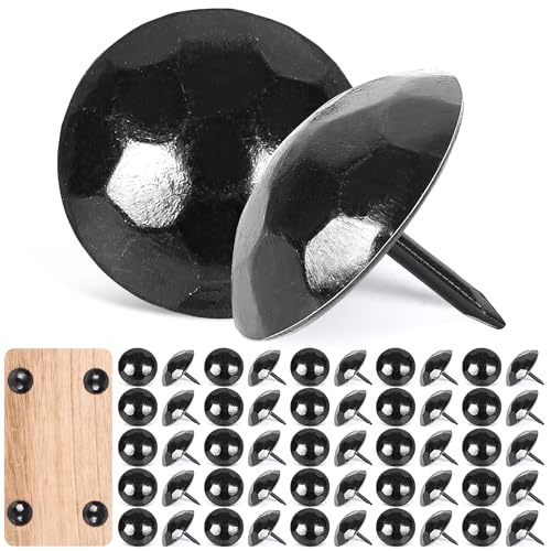 50PCS 1 Inch Large Round Head Iron Clavos Hammered Decorative Nails Black Iron Antique Rustic Clavos Fasteners Ornamental Accent for Wood Doors Farmhouse Shutters Faux Beams Barn Gates Furniture