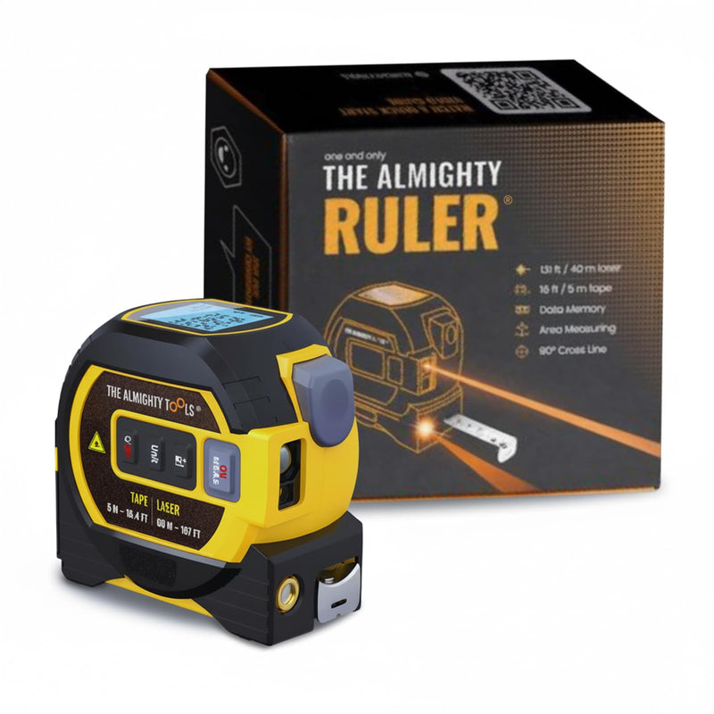The Almighty Ruler Laser Tape Measure | Laser Distance Measurer, Heavy-Duty Tool with Cross Marking Feature, Smart Range Finder, Easy-Read Display, Ft & Metric Measurement | 131 ft | 43 yd | 40 m 40m Yellow