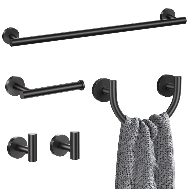 Matte Black Towel Bar Set, 5-Piece Bathroom Hardware Set with Smiley Face Towel Rings, Stainless Steel Wall-Mounted Towel Rack Set 23.6 Inch