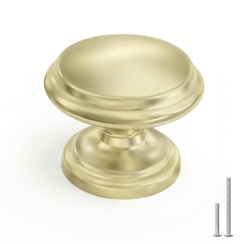 Goldenwarm 10 Pack Gold Cabinet Knobs Round Brushed Gold Drawer Knobs for Kitchen Cabinet Handles Zinc Alloy Hardware for Dresser Knobs Brushed Brass