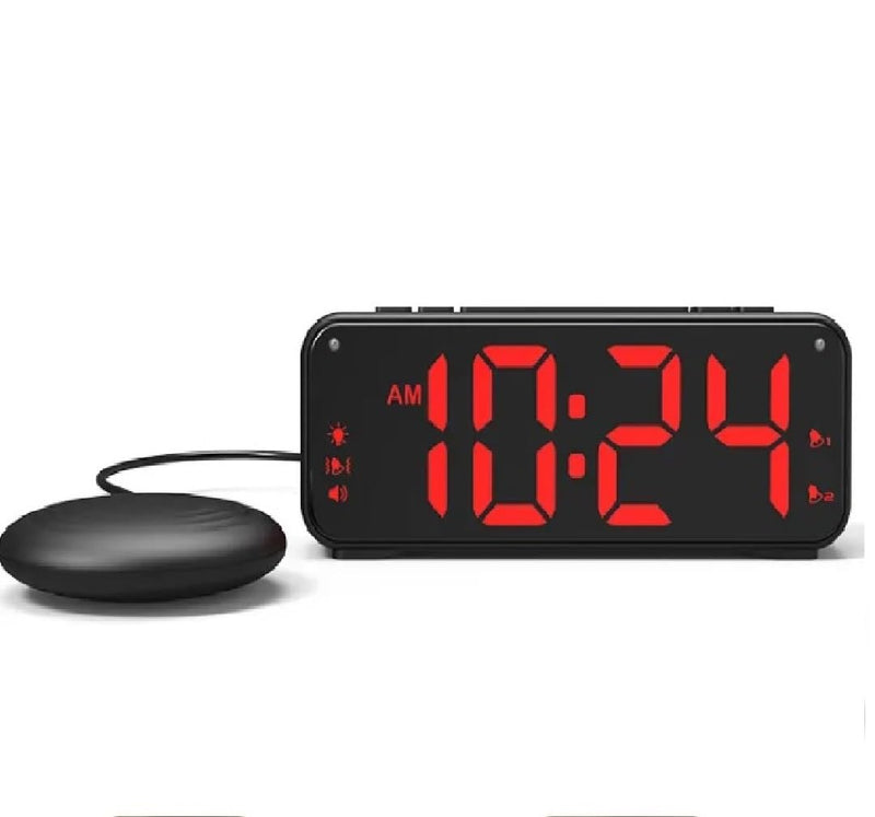 MOZAC Bomb Dual Extra Loud Alarm Clock with Bed Shaker, Black Heavy Sleepers, Battery Backup | Wake with a Shake