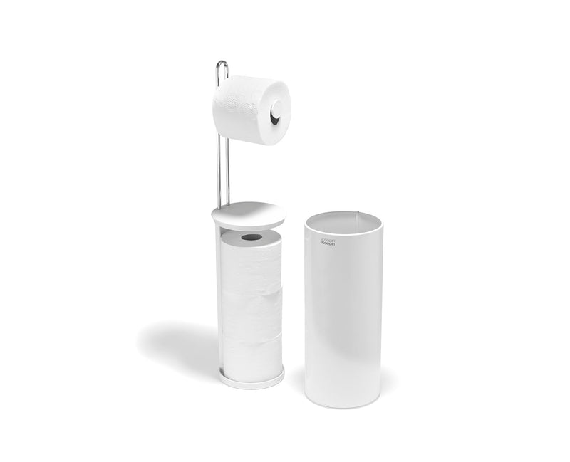 Joseph Joseph EasyStore Toilet Paper Holder Stand, Concealed Storage, Holds 3 Spare Rolls, Gloss White