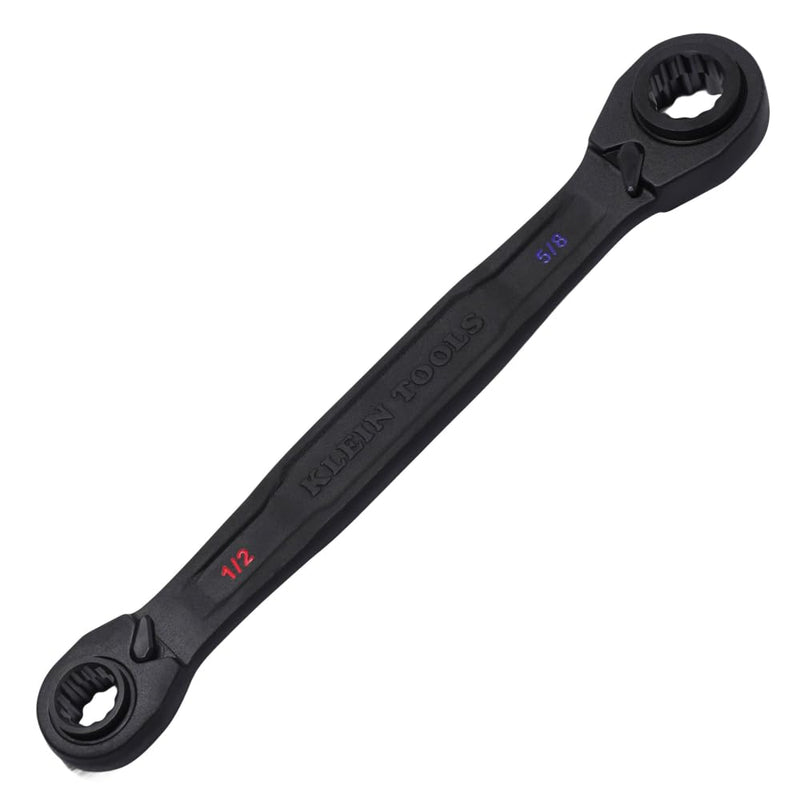 KLEIN TOOLS 68215 4-in-1 Reversible Ratchet Wrench, Box Wrench, SAE Hex Sizes 1/2, 9/16, 5/8, 3/4-Inch, 90-Tooth Ratchet, Pass-Through Design Medium SAE