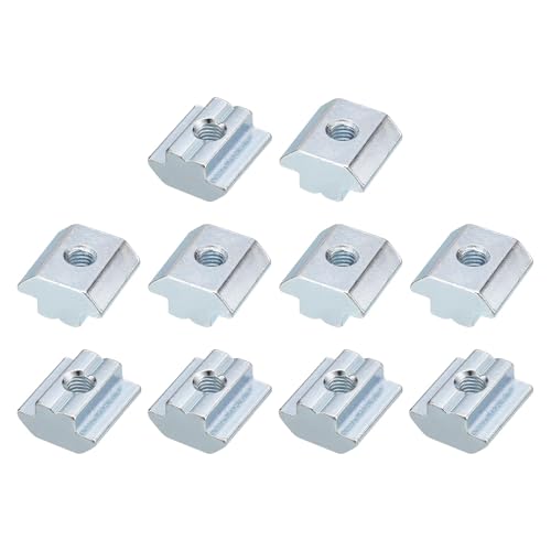 T Nuts 15pcs Nickel Plated Carbon Steel T Slot Bolts 4545 Series M6 Hammer Head Fastener Sliding T-Nuts for Aluminum Extrusion Profile (Silver) 4545 M6 15