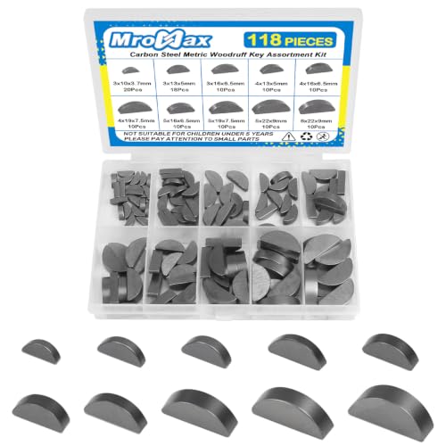 Metric Woodruff Key Assortment Kit, 10 Sizes Carbon Steel Semicircle Key